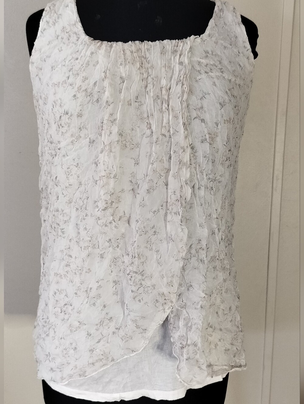 Women's White Floral Pintuck Layered Camisole